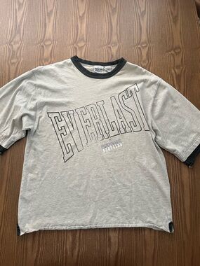 Everlast Men’s Light Gray Tee with Black Trim and Chest Logo Large